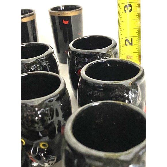 15  Ceramic Black Poodle Dog Face MCM Mini Tea Cups Shot Glasses Japan - Picture 9 of 11